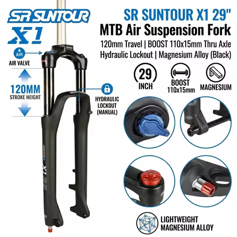 SR SUNTOUR X1 29" MTB Air Suspension Fork - 120mm Travel, BOOST 110x15mm Thru Axle, Hydraulic Lockou