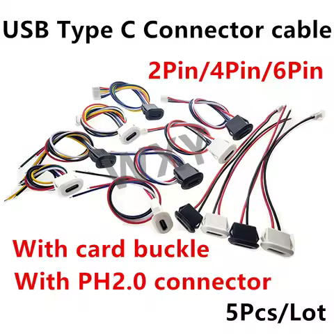 2Pin 4Pin 6Pin USB Type C Connector Jack Female With Card Buckle 3A High Current Charging Jack Port 