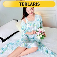 🎁🎁Ready Stock❤ baju tidur dewasa pyjamas satin baju tidur satin Piyama Seksi Wanita Musim Panas Dua Helai Suspender Saiz Tambah Besar Sutera Ais Skirt Tidur Baju Tidur Lengan Pendek Pakaian Rumah Nipis