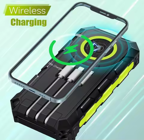 30000mAh solar powerbank Built Cables Solar Charger Waterproof Solar Power Bank Outdoor External Cha