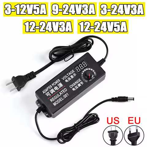 Adjustable Power Supply Adapter AC To DC 3V 9V 12V 24V Universal Adapter EU/Us Plug 3A 5A with Displ
