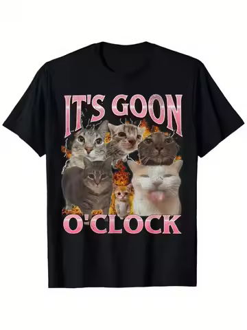 Men's "It's Goon O'Clock" Laughing Cat Meme T-Shirt – 100% Cotton, Round Neck, Short Sleeve,Humorous