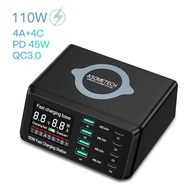 ASOMETECH 110W USB Type C Fast Charging Station 45W PD PPS QC3.0 Wireless Fast USB Charger Adapter ส