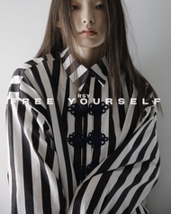 Rotsaniyom Chinese Knot Oversized Striped Shirt