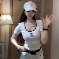 [92% Cotton, 8% Spandex] Square Neck Short Sleeve T-Shirt with Cutout Back - Stylish and Versatile T