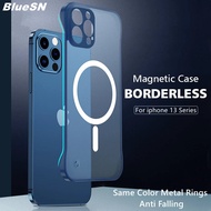 Luxury Matte Borderless Magsafe Wireless Charging Phone Case for IPhone 15 Pro Max 14 Plus 13 12 Mini 11 XR XS Max Shockproof Cover With Metal Ring