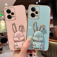 Redmi Note 12 Turbo 3D Cute Rabbit Trunk Phone Holder Plating Case Xiaomi Redmi Note 11T 12 Pro Plus Note12 11Pro Electroplated Silicone TPU Back Cover