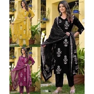 LVD-281~XS To 6XL~Rayon Floral Printed Work Kurti Pant With Dupatta