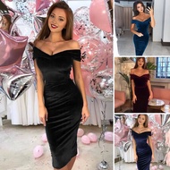 Velvet Dress Wedding Dress Elegant Velvet Off Shoulder Midi Dress for Cocktail Party Prom Favorite