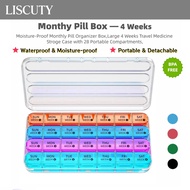 Moisture-Proof Monthly Pill Organizer Box,Large 4 Weeks Travel Medicine Stroge Case with 28 Portable