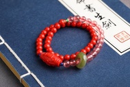 天然原礦硃砂帝王砂九眼天珠雙圈手鏈硃砂含量高達95%以上