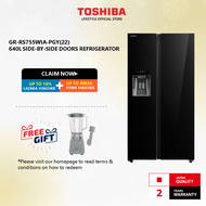 Toshiba GR-RS755WIA-PGY(22) 640L Side-By-Side Door Origin Inverter Refrigerator (Glass Black)/Peti S