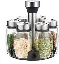 Spice carousel rotatable spice set, spice rack made of stainless steel with 6 glass spice jars, 360