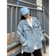 2026 Fashion 2026 American Retro Washed Blue Denim Outer 2025 Set Spring Autumn Same Style Lapel Too