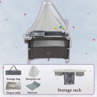 Baby Crib With Mosquito Net(Suitable for 0-4 year) Cot Big Bed With Shaker Foldable Newborn King Bed