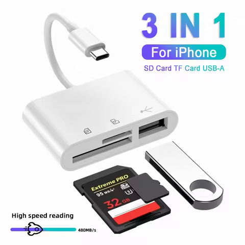 OTG 3 In 1 SD TF Card Reader For Apple iPhone 16 15 14 13 12 11 Pro Max iPad Usb C Adapter Type C Ca