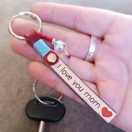 Personalized I love you mom leather keychain with Sparkling Crystal and Names