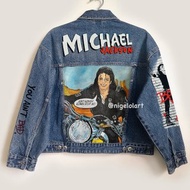 手繪丹寧夾克 流行之王麥可傑克森 訂製夾克 藍色牛仔 漫畫