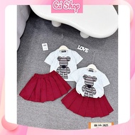 Sale set for girls A87, set of cotton shirt with hem shape and red pleated skirt for girls