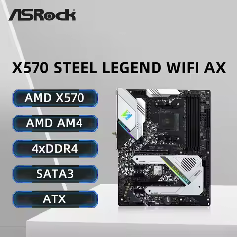 ASRock X570 STEEL LEGEND WIFI AX Motherboard Support 5700x3D 5800X3D 5600X 5600G 2600K CPU DDR4 M.2 
