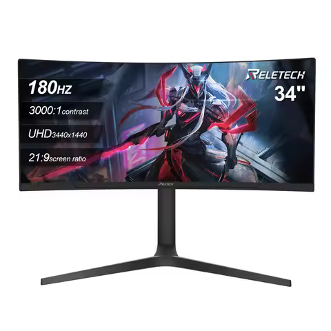 Reletech Monitor 34Inch 180Hz 3440x1440 UHD VA Panel 21:9 3000:1 1500R FreeSync HDR Height-adjustabl