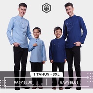 Iqrac Kurta BILAL :  Sedondon Anak Dan Ayah (BABY BLUE | NAVY BLUE) BIRU | BUDAK & DEWASA LELAKI