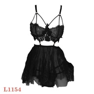 L1154 - Lingerie Babydoll Mini Dress Black Transparent Back Hook