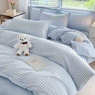 ชุดปลอกผ้านวม4in1ลายตารางแบบเดี่ยว/ควีน/คิงชุดผ้าคอตตอนซักชุดผ้าปูที่นอนสไตล์ Ikea