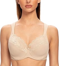 Women's Bra with Underwire Lace Classic Large Sizes Minimiser Bra, Light Beige, 38J