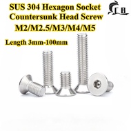 [CB-NLJLS] SUS304, Hexagon Socket Countersunk Head Screw M2/M2.5/M3/M4/M5 Hexagon Flat Head Bolt, Fu