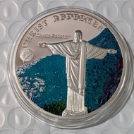 2008 7 Wonders Of The World CHRIST REDEEMER Silver Plated Copper Colourized Coin
