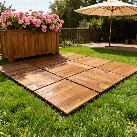 Wooden Interlocking Decking Tile Outdoor Floor Tiles Weather Resistant Balcony Flooring for Patio Ga