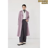 up高級感紫色雙面呢大衣女2023秋冬新款中長版100%羊毛毛呢外套
