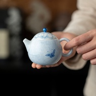 Underglaze Hand-painted Blue Butterfly Love Flower Ceramic Teapot with Ball Hole Filter Kung Fu Tea 