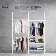 OUROOM  ราวแขวนเสื้อ ราวแขวนผ้า ราวแขวนไม่ต้องเจาะ 3 เสา 3 ราวแขวน 2 ชั้นวางเหล็ก (OU-18)  ใช้แทนตู้