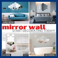 Cermin Hiasan Dinding Mirror Wall 12pcs Modern Decoration Home Living Creative 3D Silver Gold Geometric Hexagon Acrylic