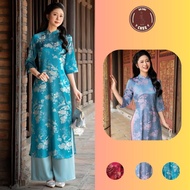 LIEU GIANG Modernized Ao Dai - Fashionable Brocade Silk Ao Dai with Beautiful Half Sleeves Ao Dai Vi