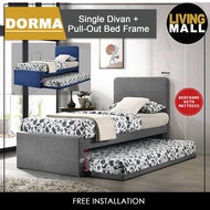 Living Mall Dorma Single Divan + Pull-Out Type Bed Frame Fabric Upholstery in 2 Colour