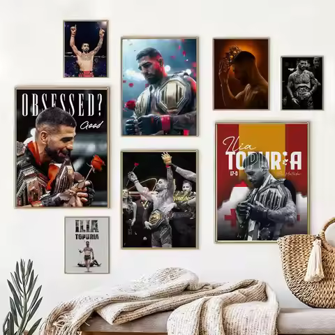 Boxing I-Ilia T-Topuria Poster Waterproof Wall Art Sticker For Bar Living Room Vintage Decor High Qu