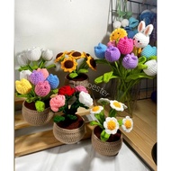 Crochet Flower Pot Crochet Flower/ with Pot Crochet Flower Tulip, Sunflower, Daisy, Rose