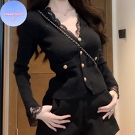 EARLYPOND Short Cardigans V Ne Elegant Lace Patchwork Vintage Woman Sweaters Autumn Winter Korean Fa