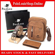 Original Polo Louie Men's 3-in-1 Tough Leather Bundle Gift Set Premium Long Wallet Vintage Belt Stylish Messenger Bag