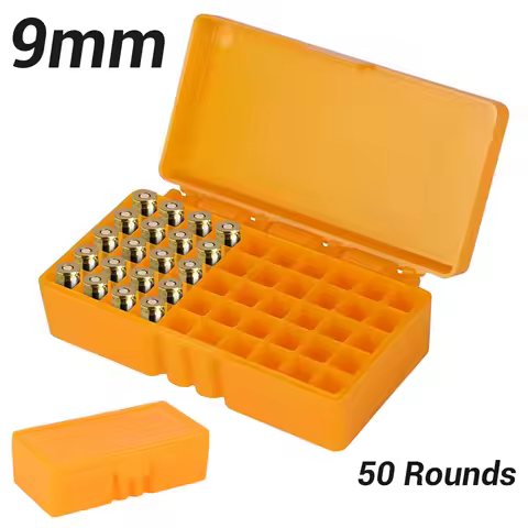 50 Rounds Tactical Ammo Box 9mm Pistol Rifle Ammo Bullet Carry Storage Box Flip-Top Cartridge Storag