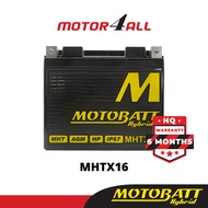 MOTOBATT Hybrid MHTX16 Motorcycle Battery with AGM Technology 12V 11Ah for MB Quadflex & Yuasa Repla