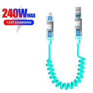 2 in 2 240W Spring Short Data Cable 6A USB Type C Spring Telescopic Quick Charger Wire Spring USB Ca
