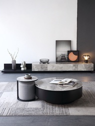 TV Console TV Cabinet Modern Simple and Scalable Rock Panel Tea Table Combination Living Room  New to Floor Stretching