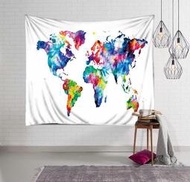 北歐美ins多彩世界地圖沙發巾墻面背景掛毯裝飾畫布壁飾藝術掛布【吉星家居】
