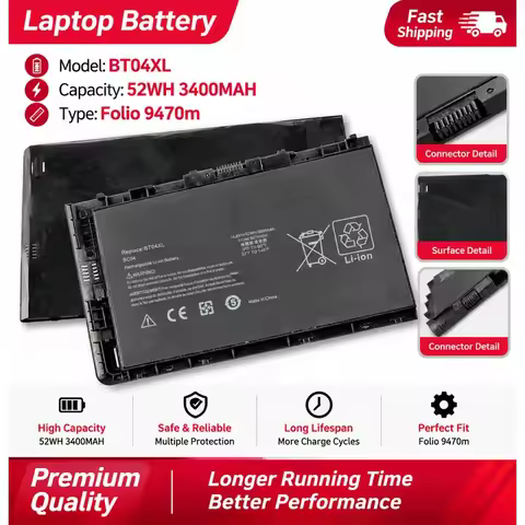 BT04XL Laptop Battery For HP Folio 9470m 9480m BA06XL BA06