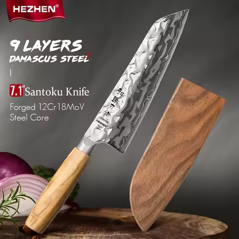 HEZHEN 7.1 Inch Santoku knife 9 Layer Damascus Steel High-end 12Cr18MoV Steel CoreKitchen Knife For