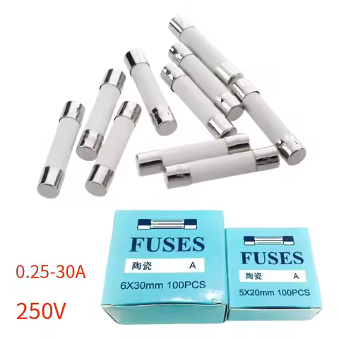 0.25A 1A 2A 3A 4A 5A 6A 6.3A 8A 10A 15A 20A 25A 30A AMP Ceramic Fusible 5×20/6×30mm Fast Blow Tube F